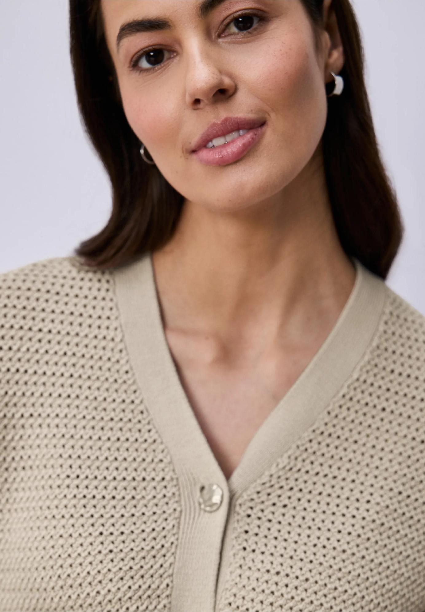 Street One kardigan s krátkym rukávom, výstrihom do V a textúrou, bež