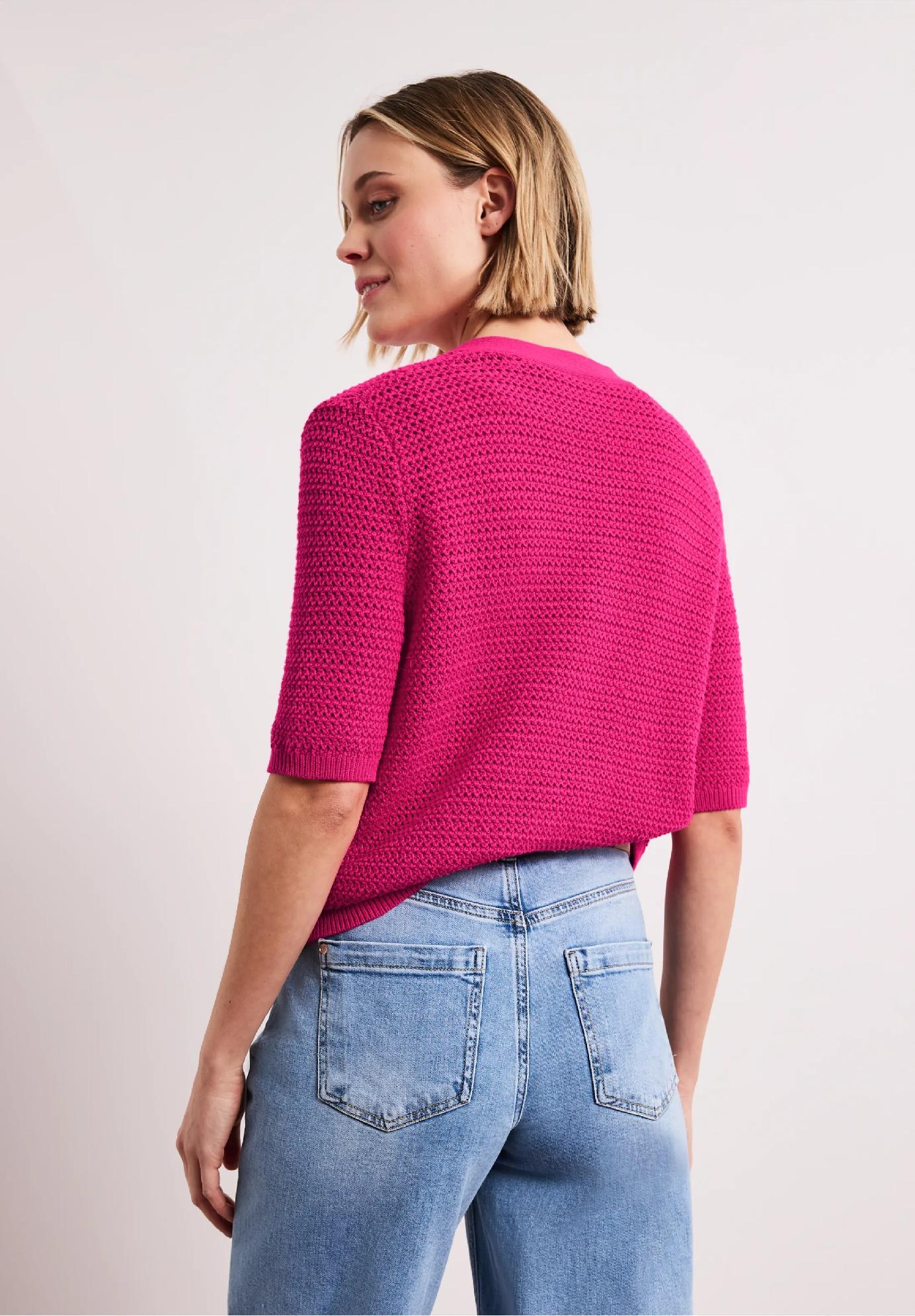 Street One kardigan s krátkym rukávom, výstrihom do V a textúrou, ruž