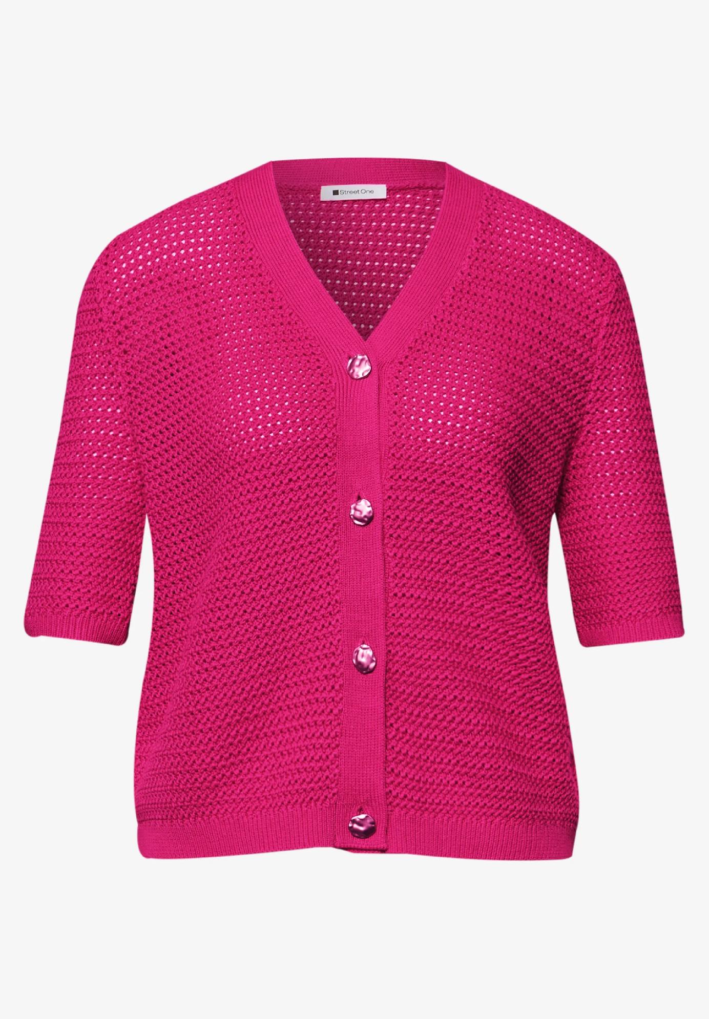 Street One kardigan s krátkym rukávom, výstrihom do V a textúrou, ruž