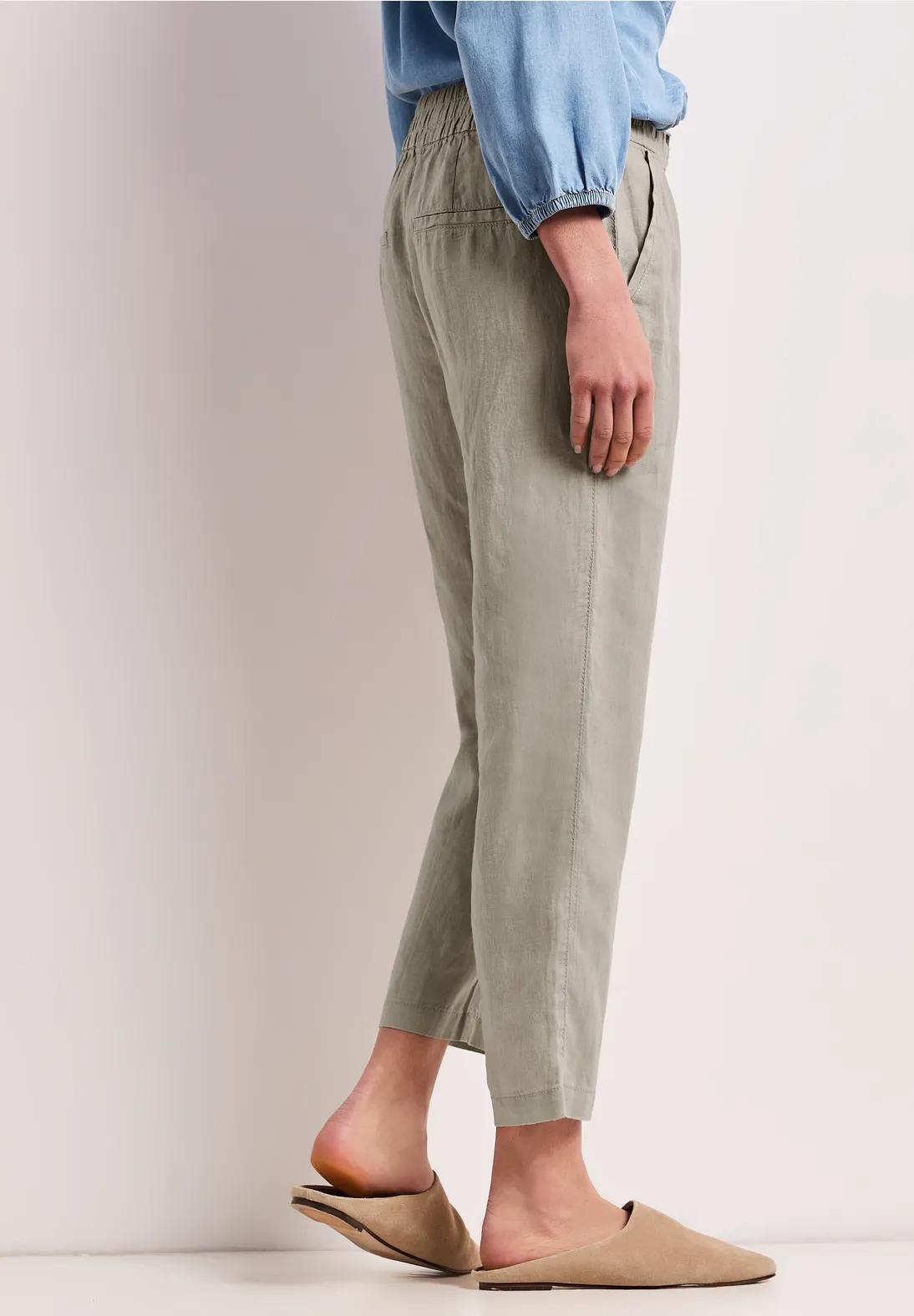 Street One tenké nohavice z ľanu s prackou, bež