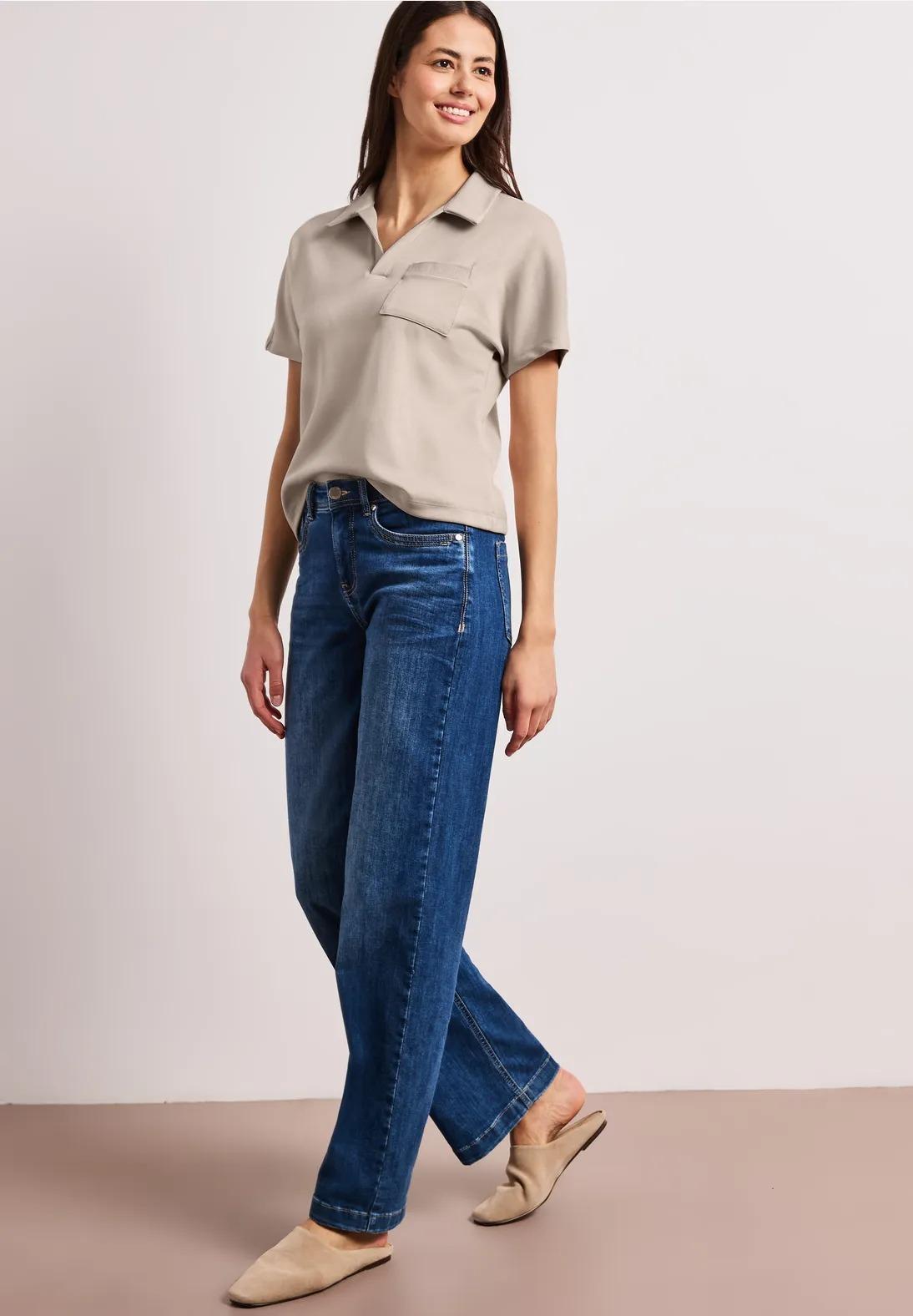 Street One polo tričko s krátkym rukávom a trblietkami, bež