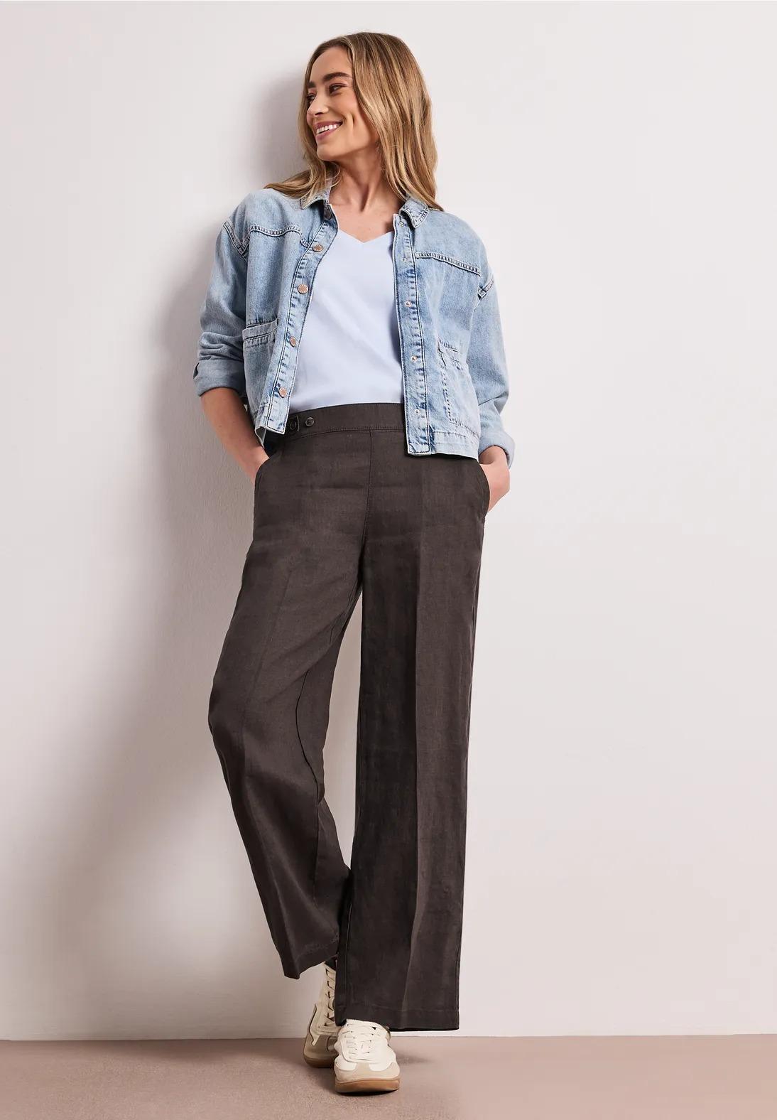 Street One ľanové nohavice s vysokým pásom a širokými nohavicami, hned