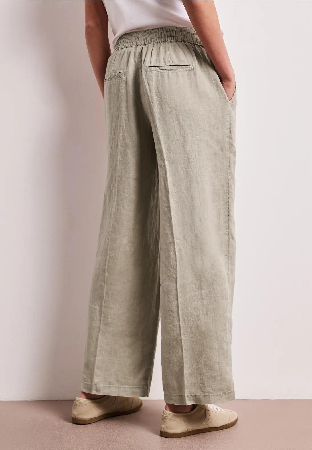 Street One ľanové nohavice s vysokým pásom a širokými nohavicami, bež