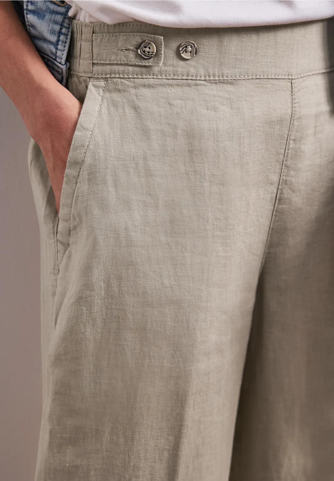 Street One ľanové nohavice s vysokým pásom a širokými nohavicami, bež