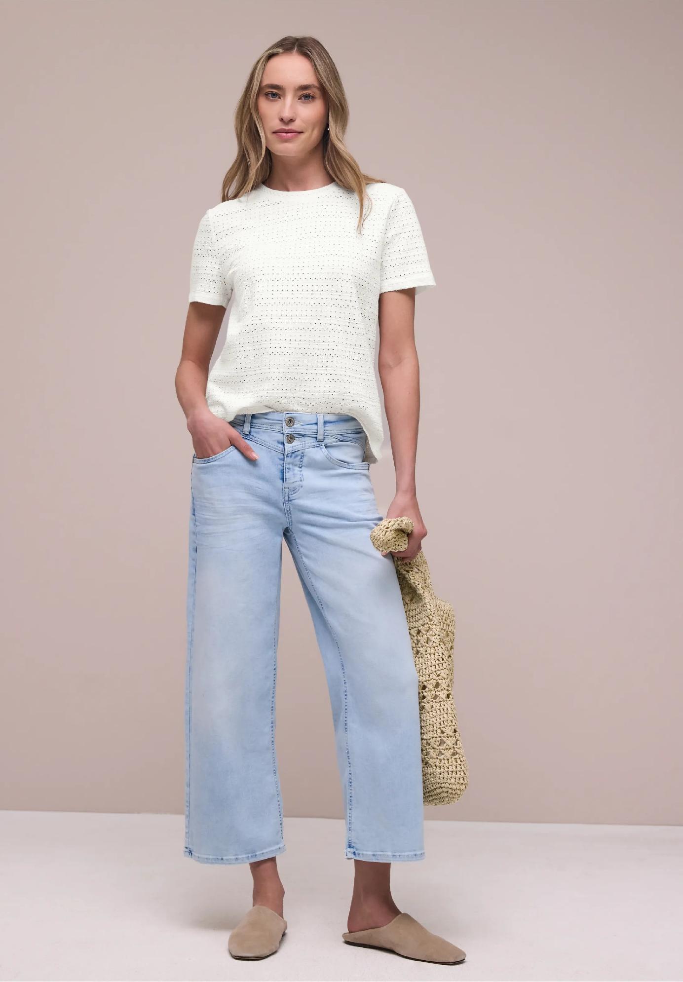 Street One tričko s krátkym rukávom, čipkou a okrúhlym výstrihom