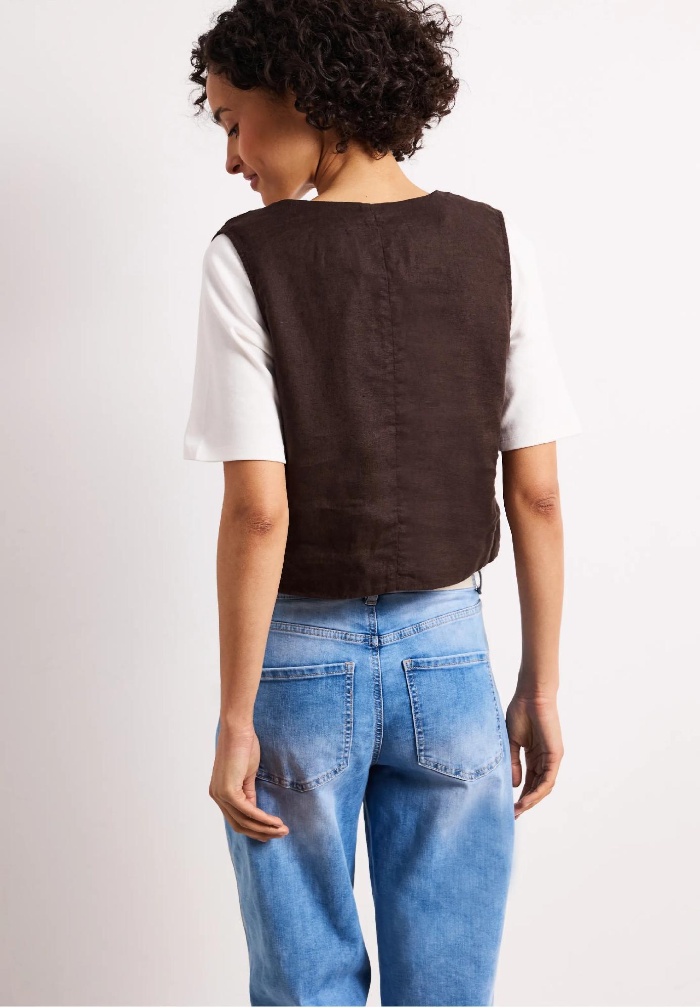 Street One vesta s výstrihom do V a gombíkmi z ľanu, hne