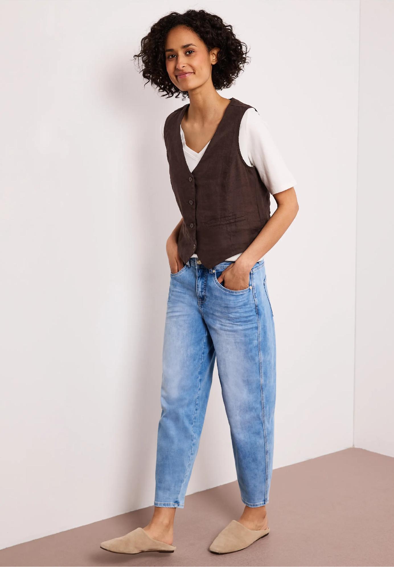 Street One vesta s výstrihom do V a gombíkmi z ľanu, hne