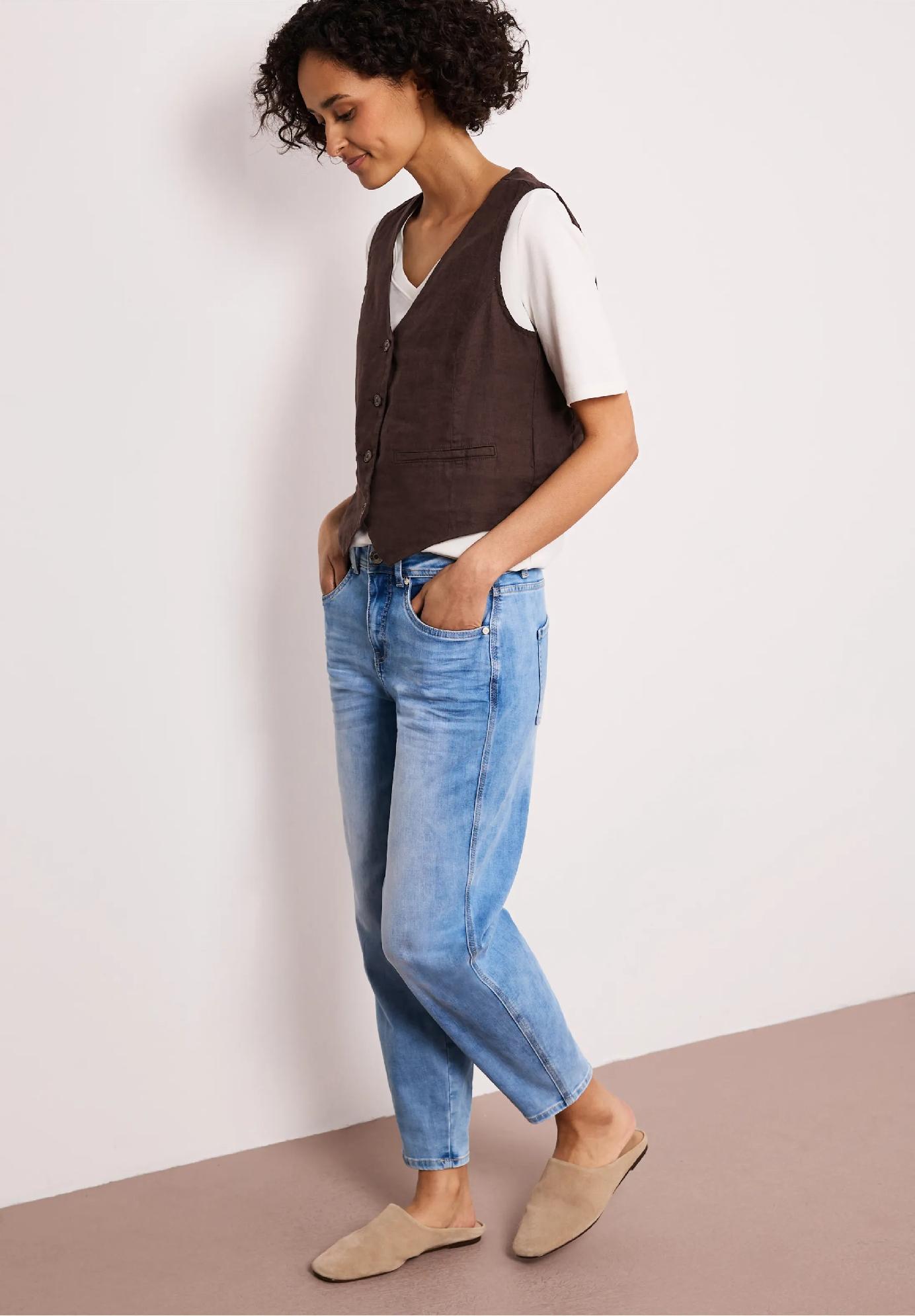 Street One vesta s výstrihom do V a gombíkmi z ľanu, hne