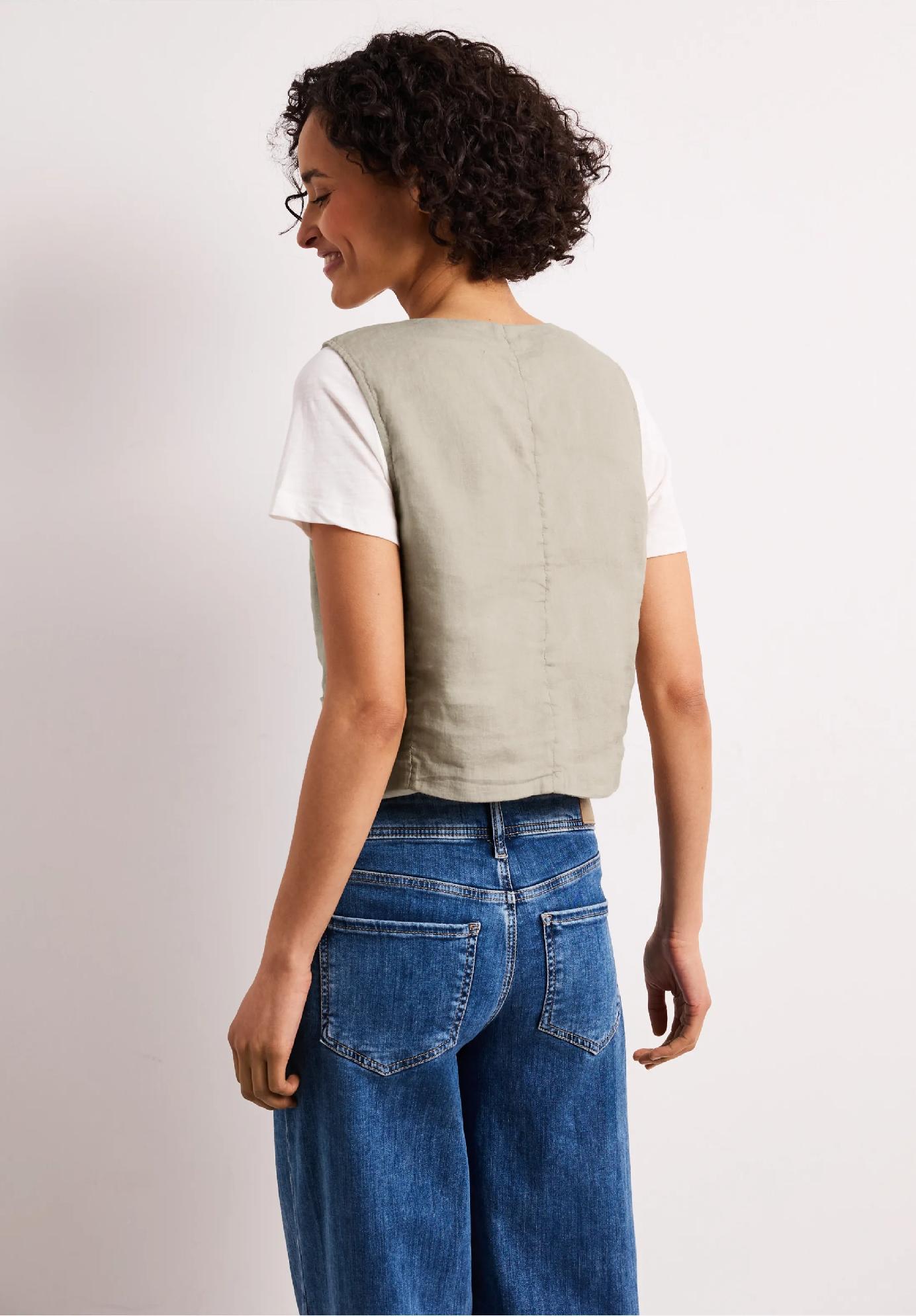 Street One vesta s výstrihom do V a gombíkmi z ľanu, bez