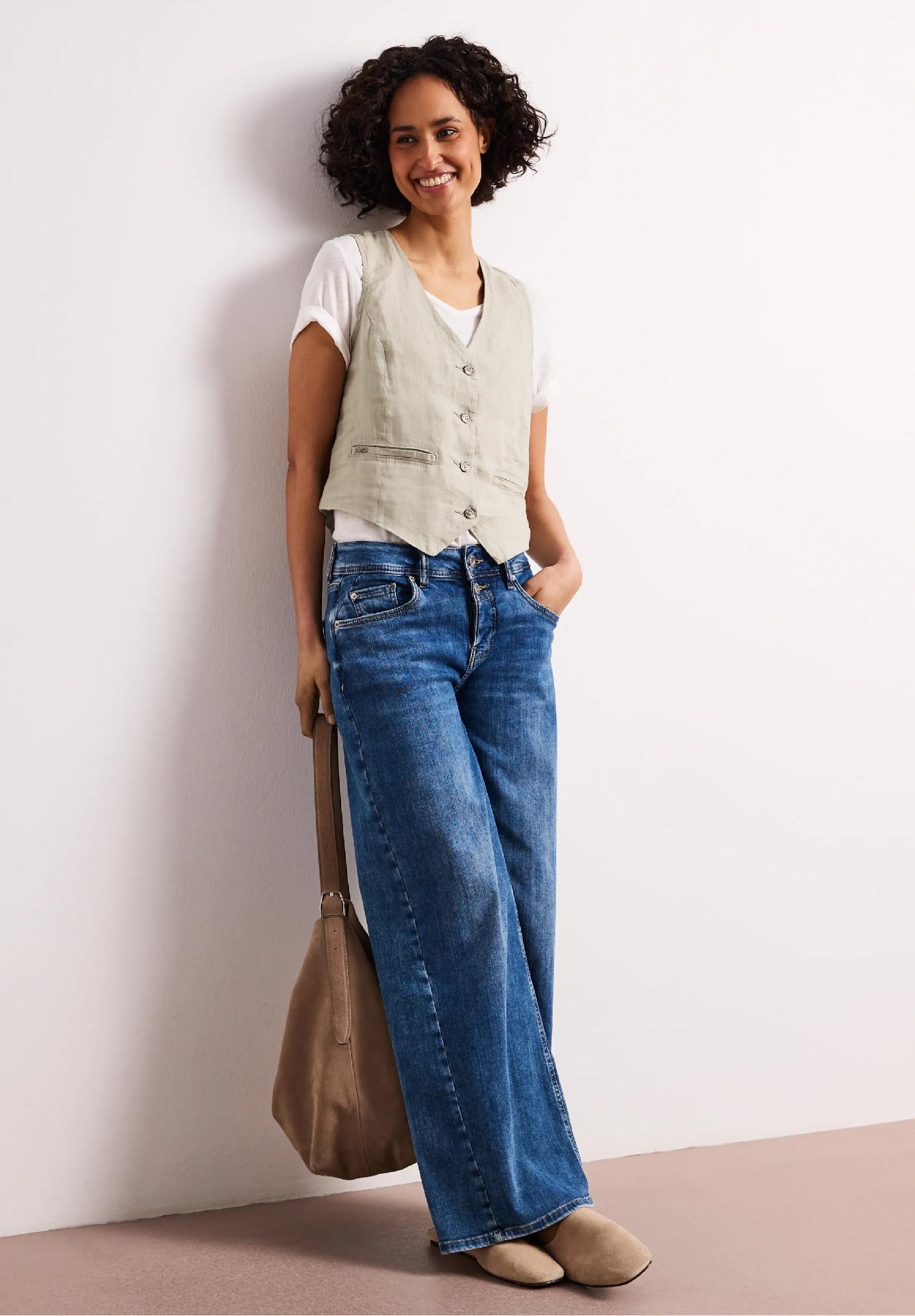 Street One vesta s výstrihom do V a gombíkmi z ľanu, bez