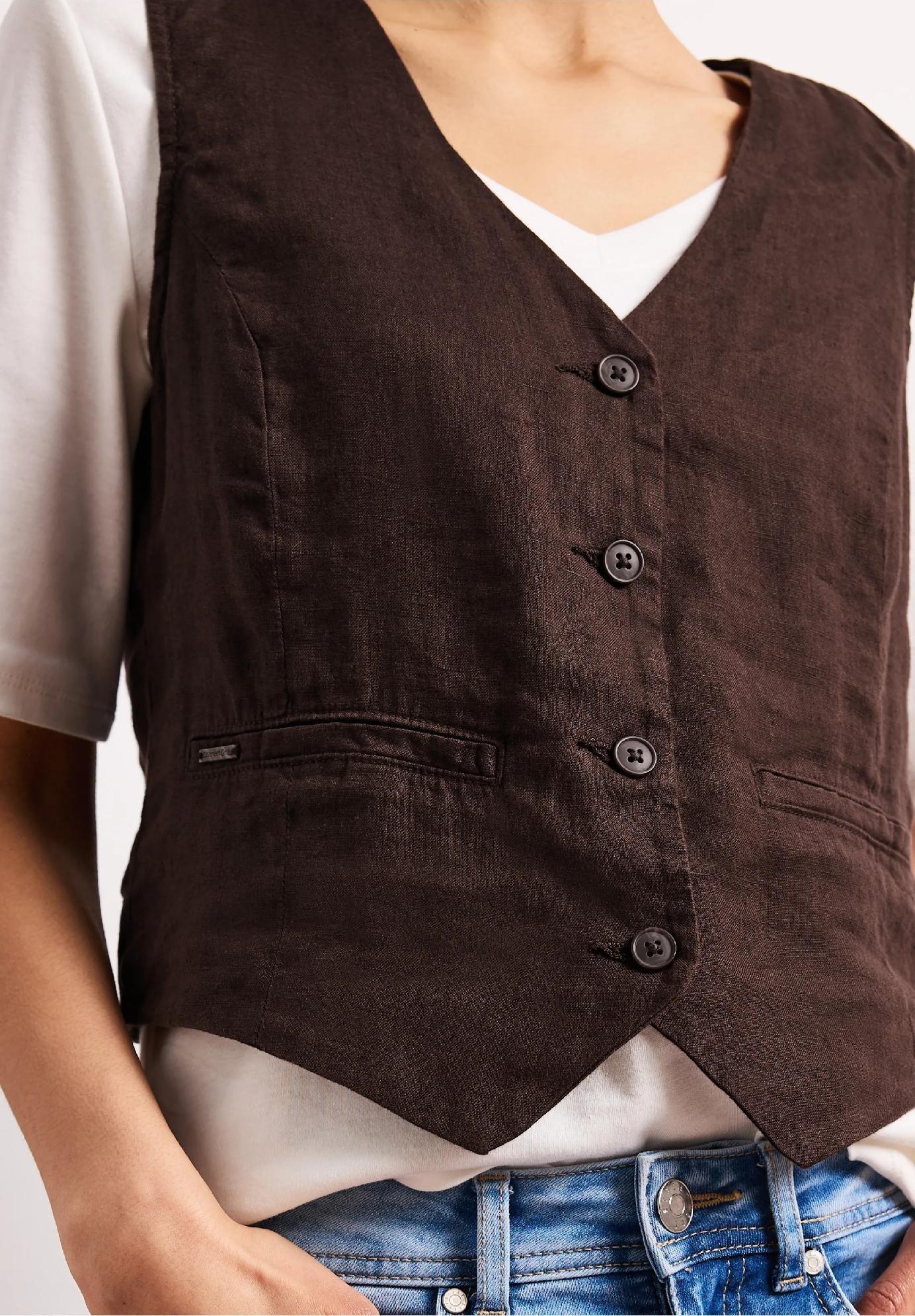 Street One vesta s výstrihom do V a gombíkmi z ľanu, hne
