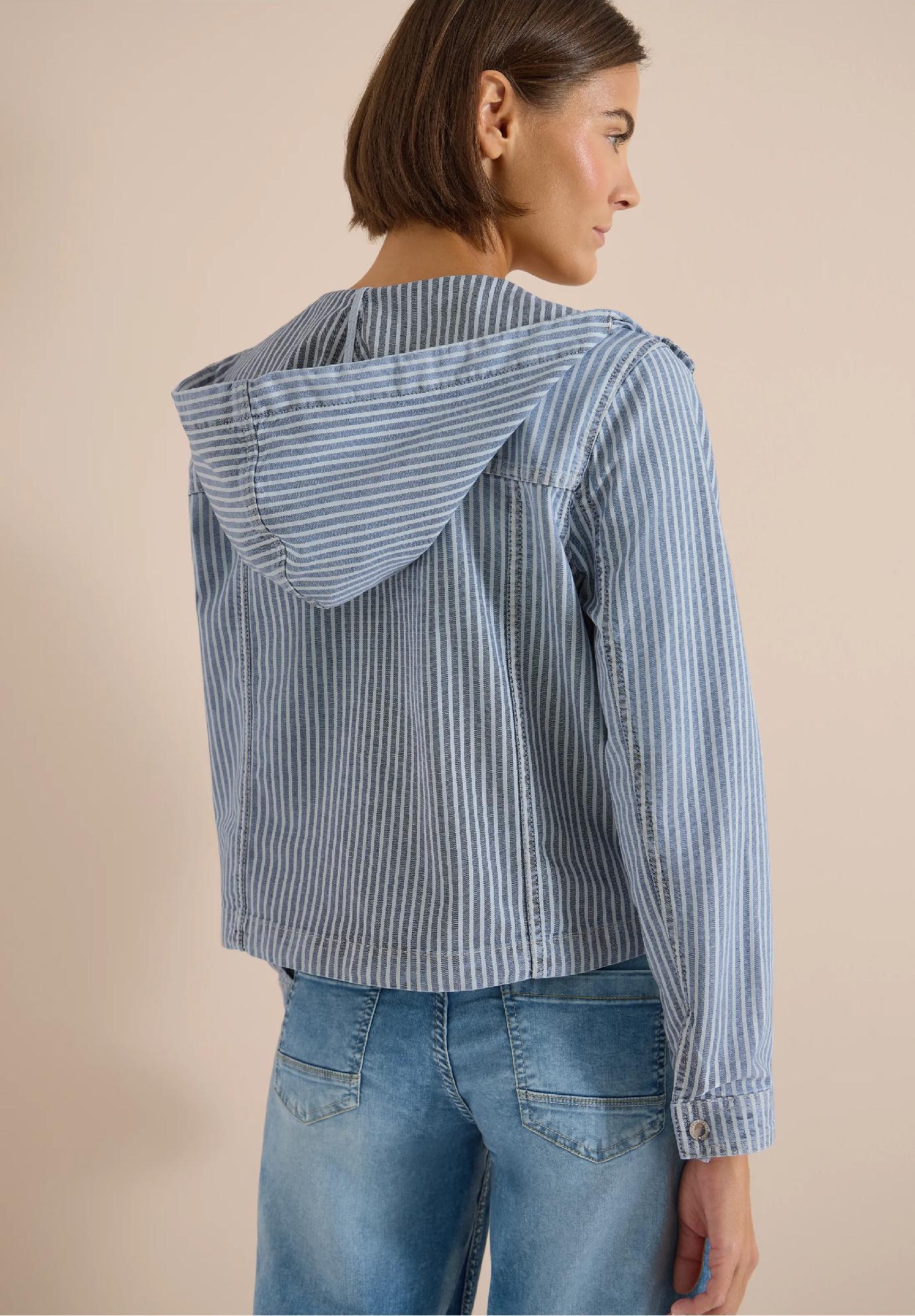 CECIL vrchná denim košeľa s kapucňou a pruhmi