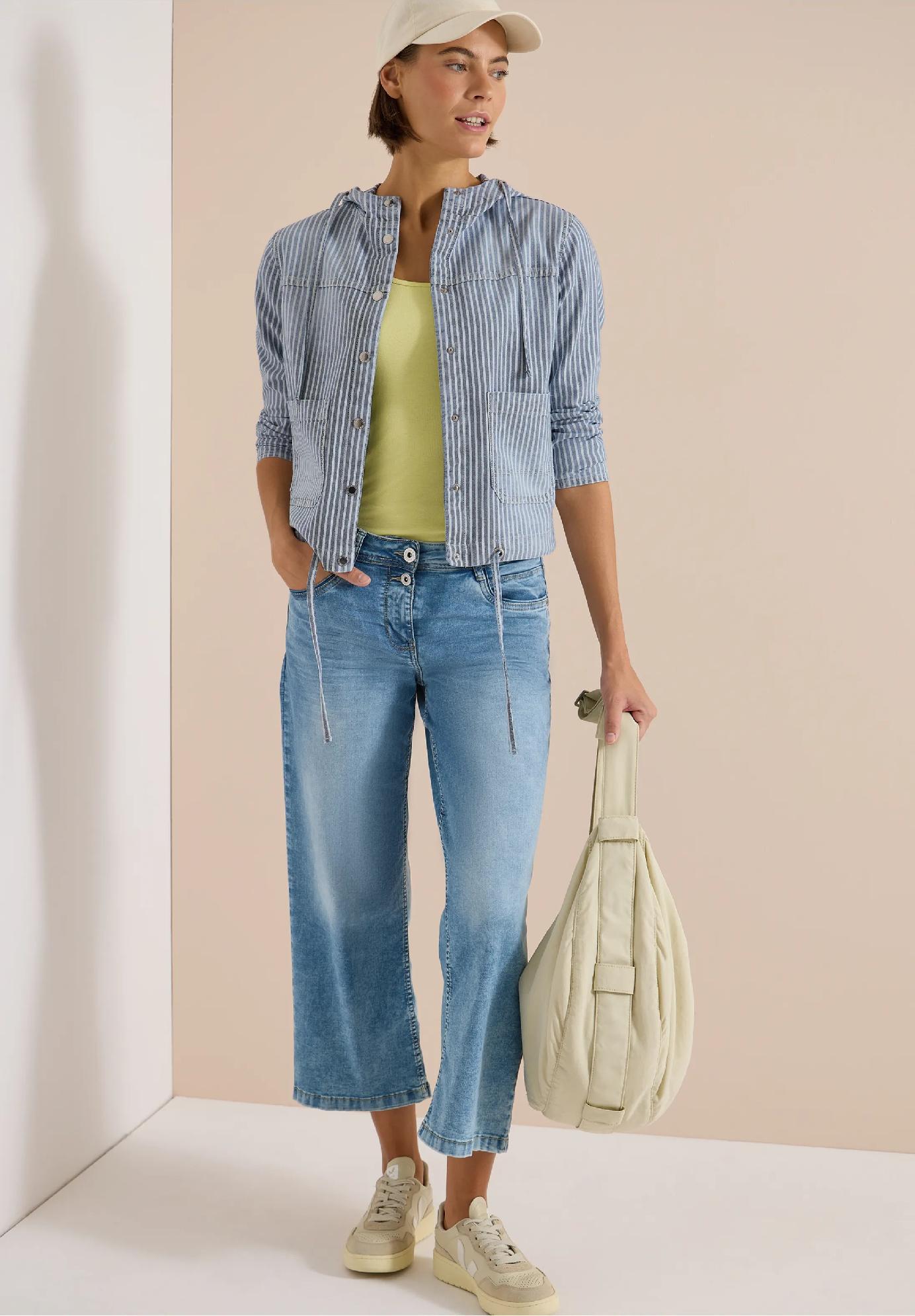 CECIL vrchná denim košeľa s kapucňou a pruhmi