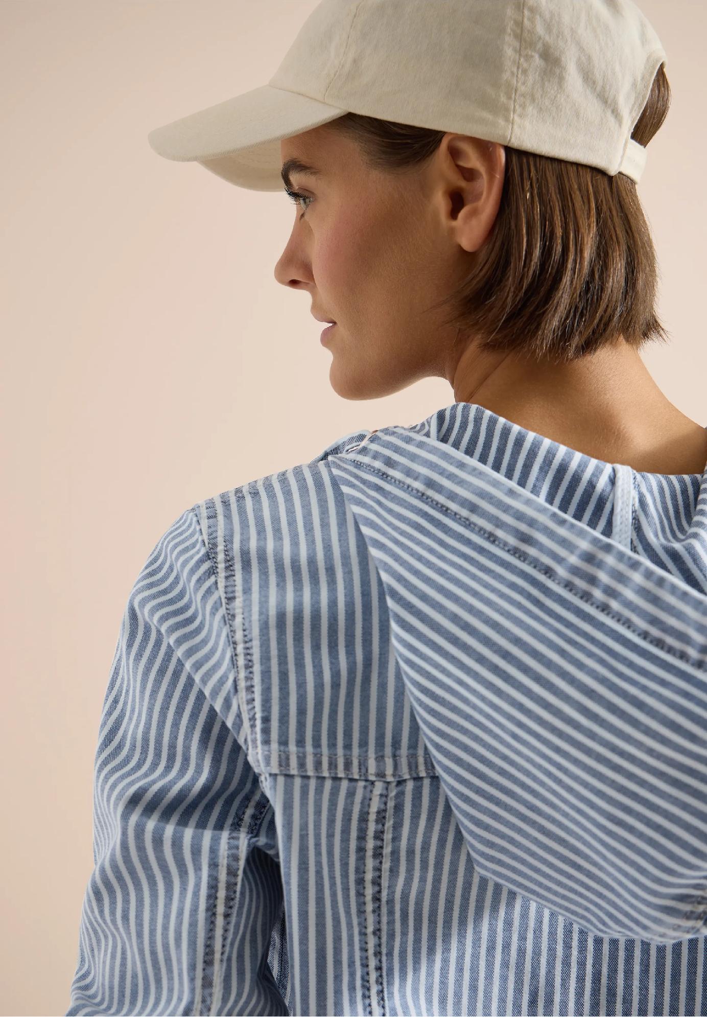 CECIL vrchná denim košeľa s kapucňou a pruhmi