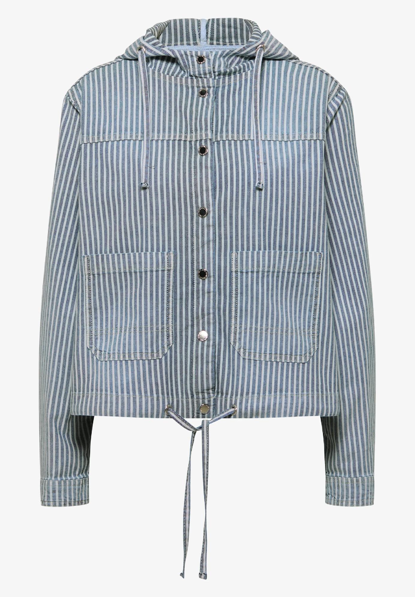 CECIL vrchná denim košeľa s kapucňou a pruhmi