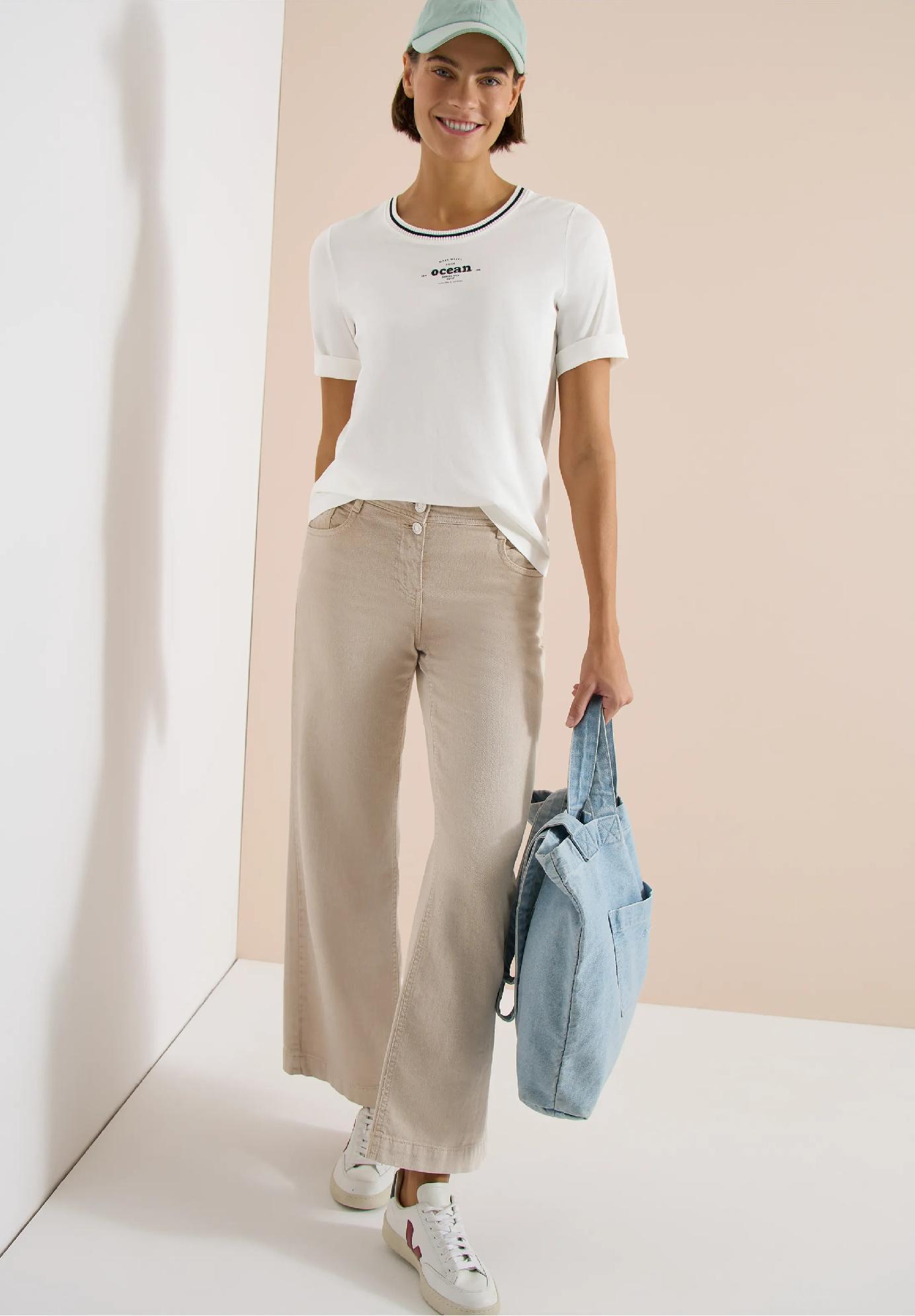 CECIL tričko s rebrovanými detailmi, van