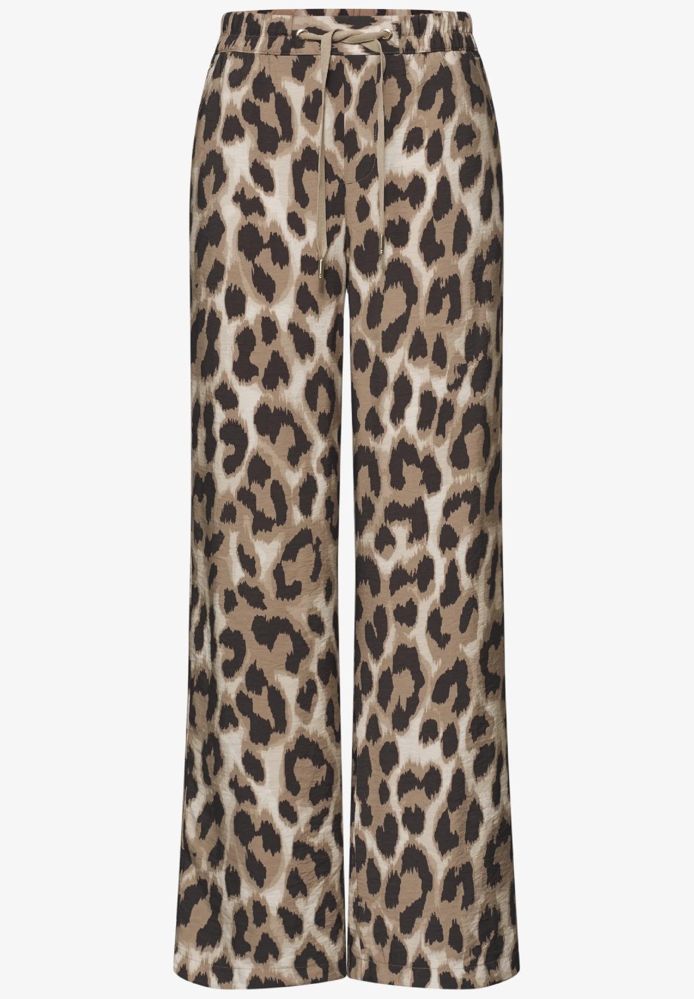 Street One široké nohavice s vysokým pásom a leopardím vzorom