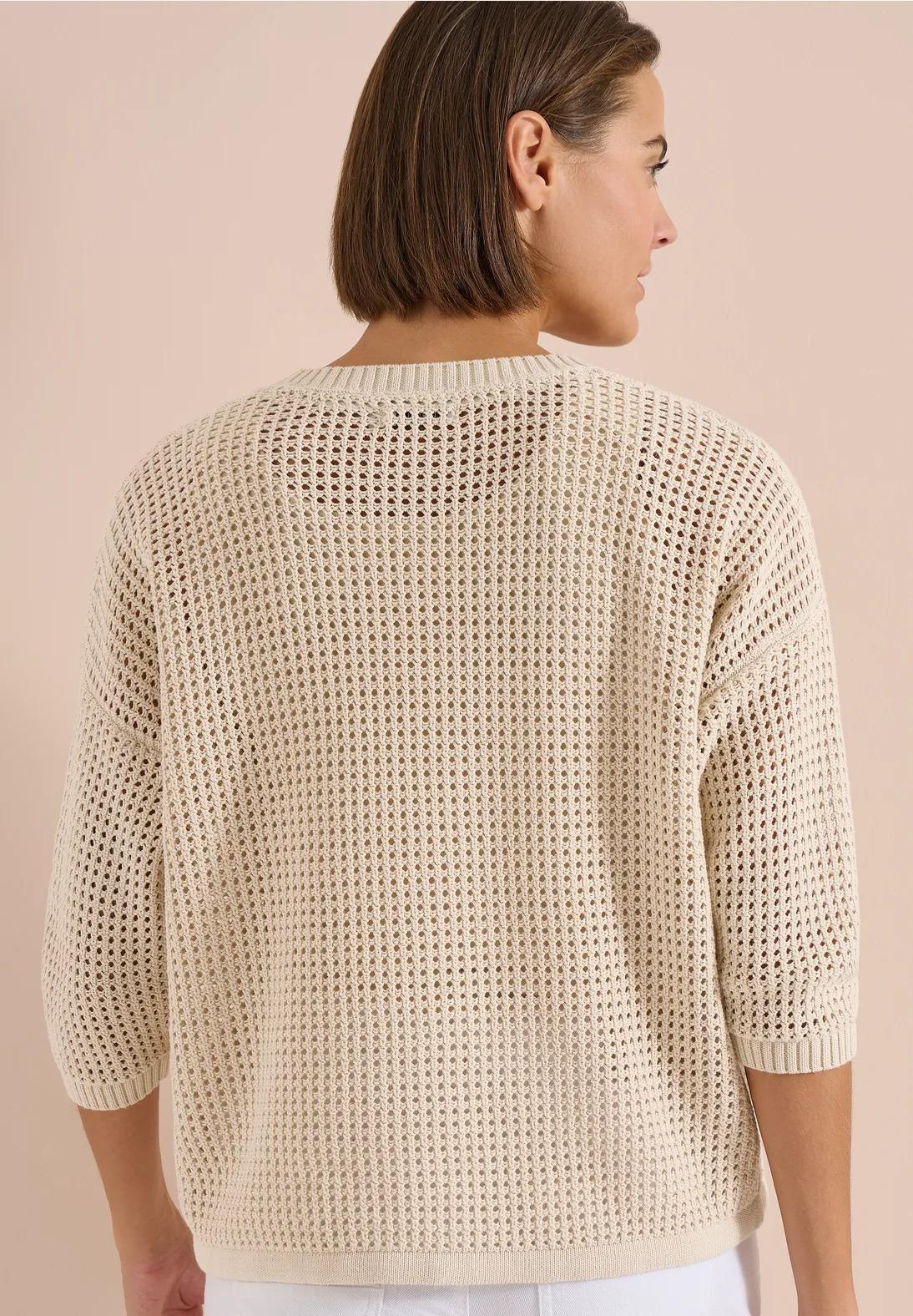CECIL sveter s krátkym rukávom a háčkovaným vzhľadom, bež