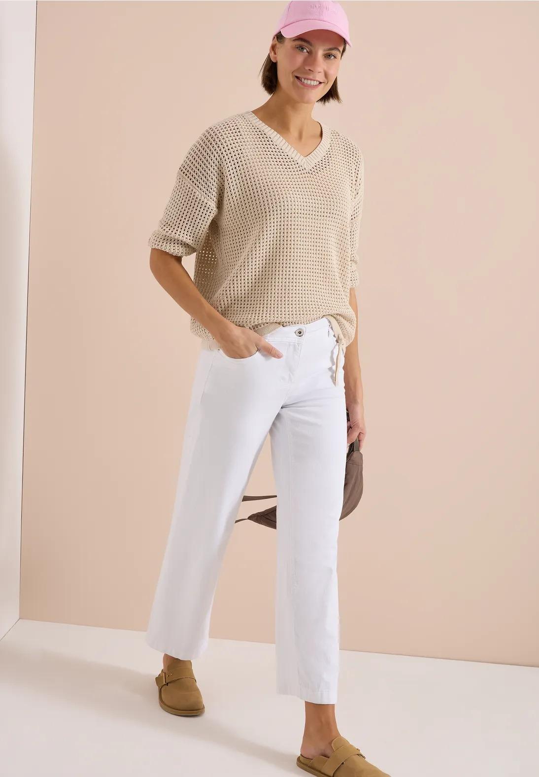 CECIL sveter s krátkym rukávom a háčkovaným vzhľadom, bež