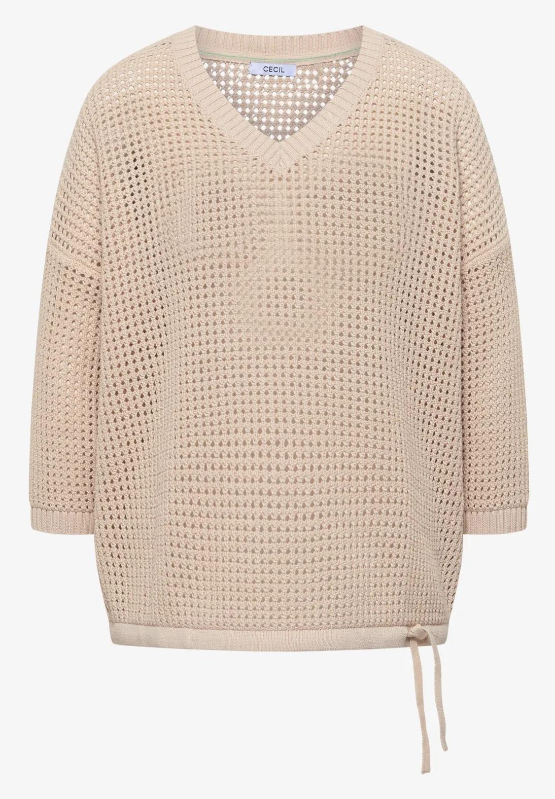 CECIL sveter s krátkym rukávom a háčkovaným vzhľadom, bež