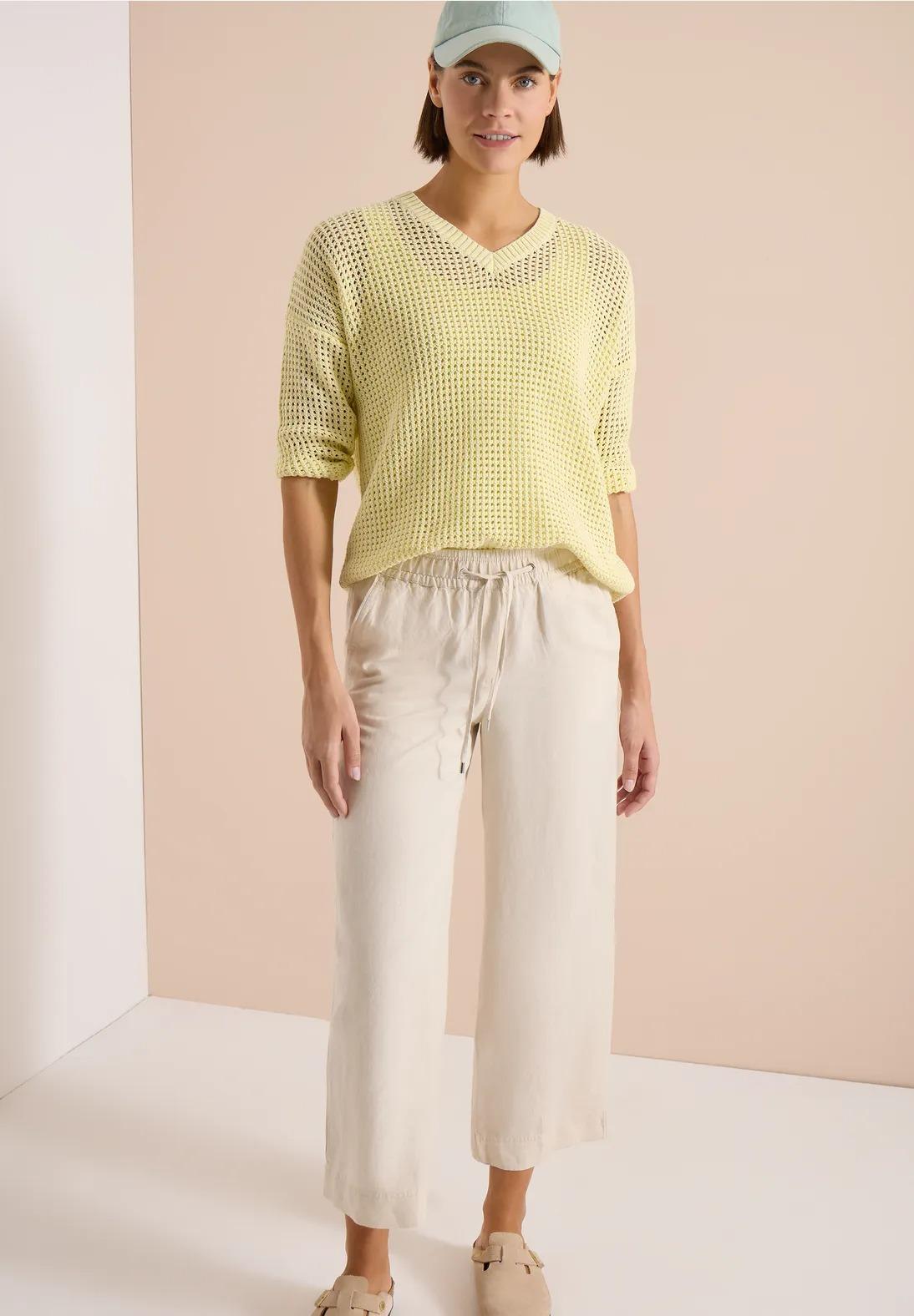 CECIL sveter s krátkym rukávom a háčkovaným vzhľadom, žlt