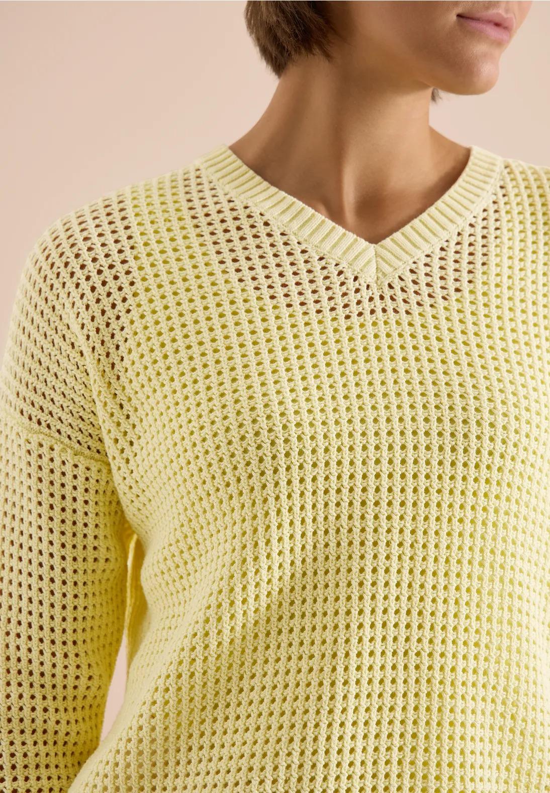 CECIL sveter s krátkym rukávom a háčkovaným vzhľadom, žlt