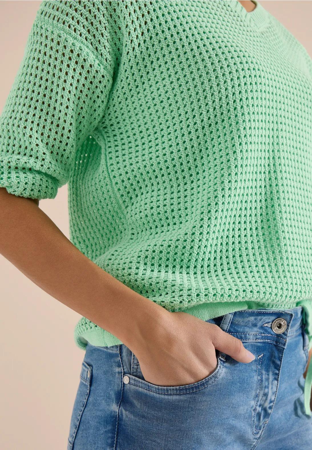 CECIL sveter s krátkym rukávom a háčkovaným vzhľadom, zel