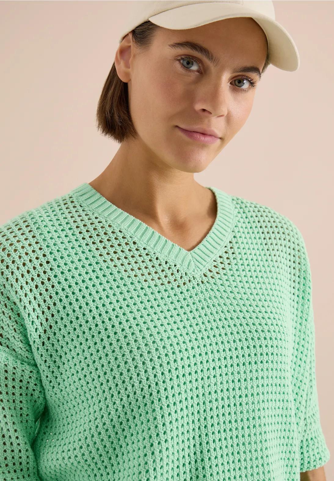CECIL sveter s krátkym rukávom a háčkovaným vzhľadom, zel