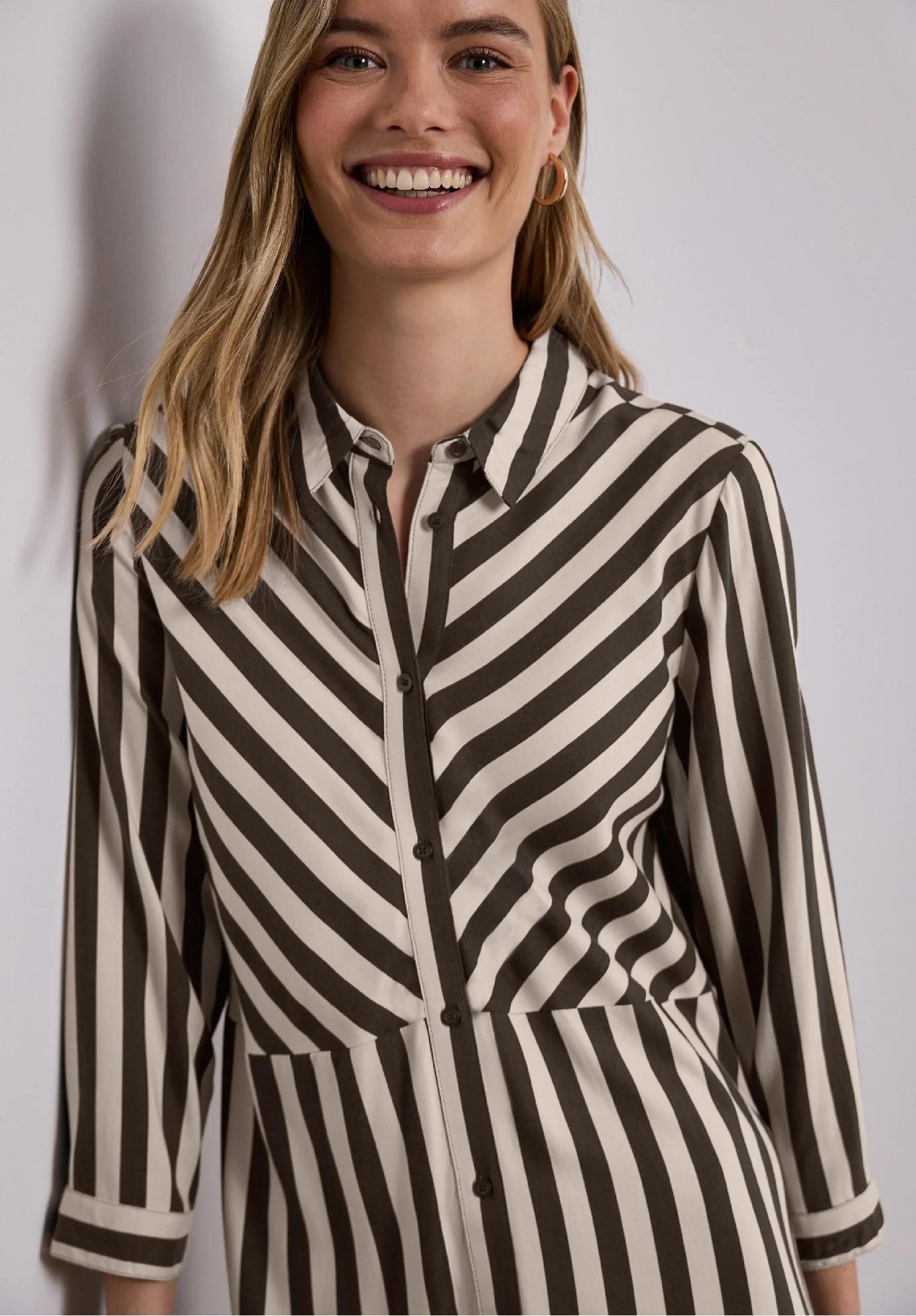 Street One midi šaty s celoplošným zapínaním na gombíky, bež