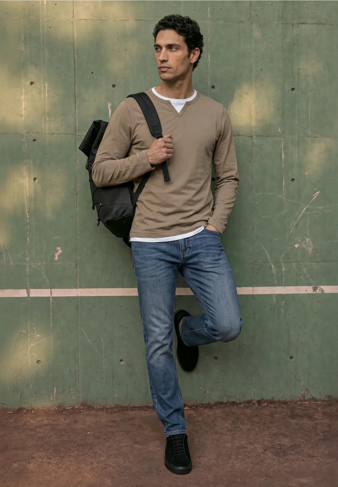 Street One MEN tričko Henley v 2-v-1 vzhľade, bež