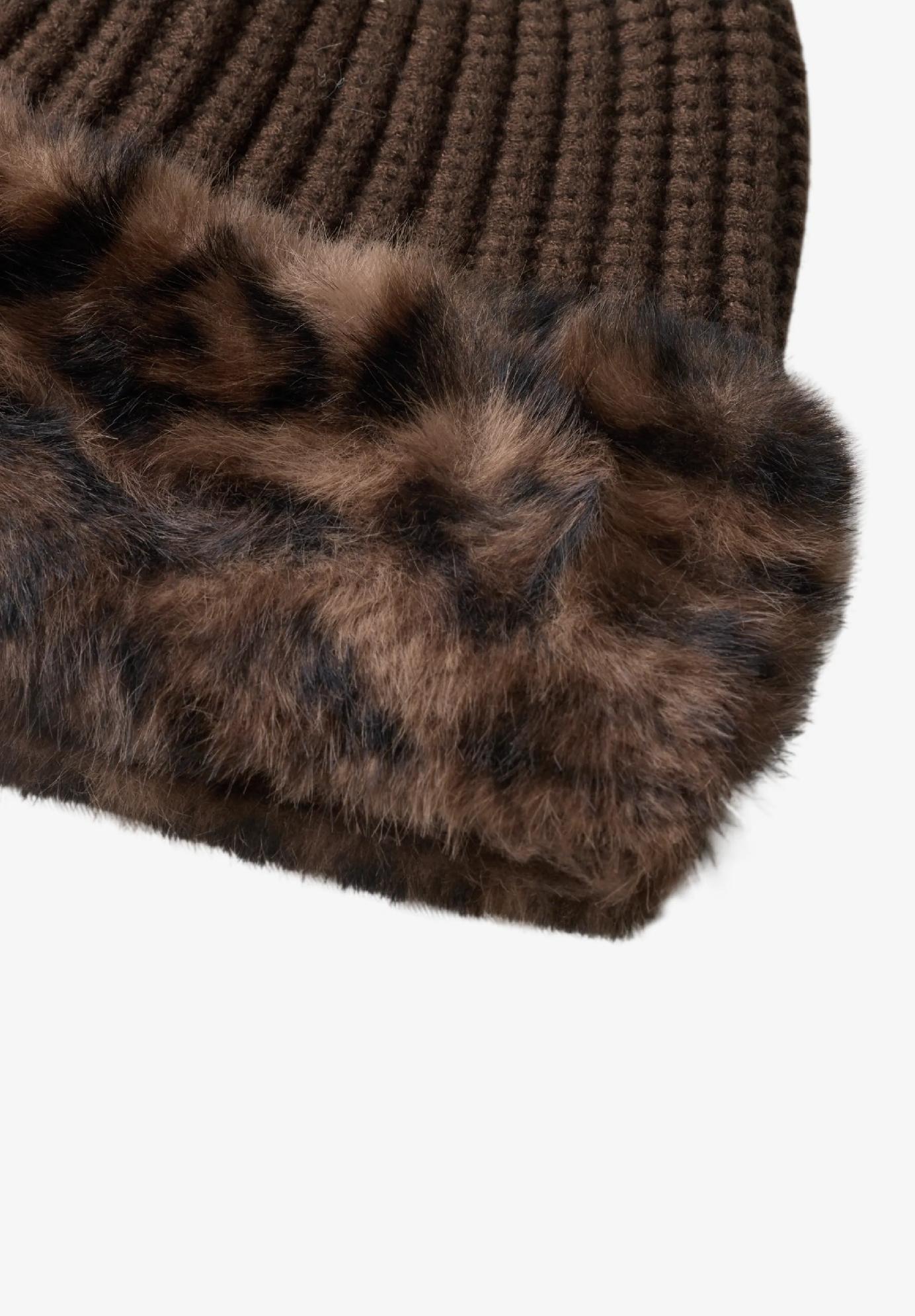 Street One čiapka s lemom z umelej kožušiny s leopardím vzorom