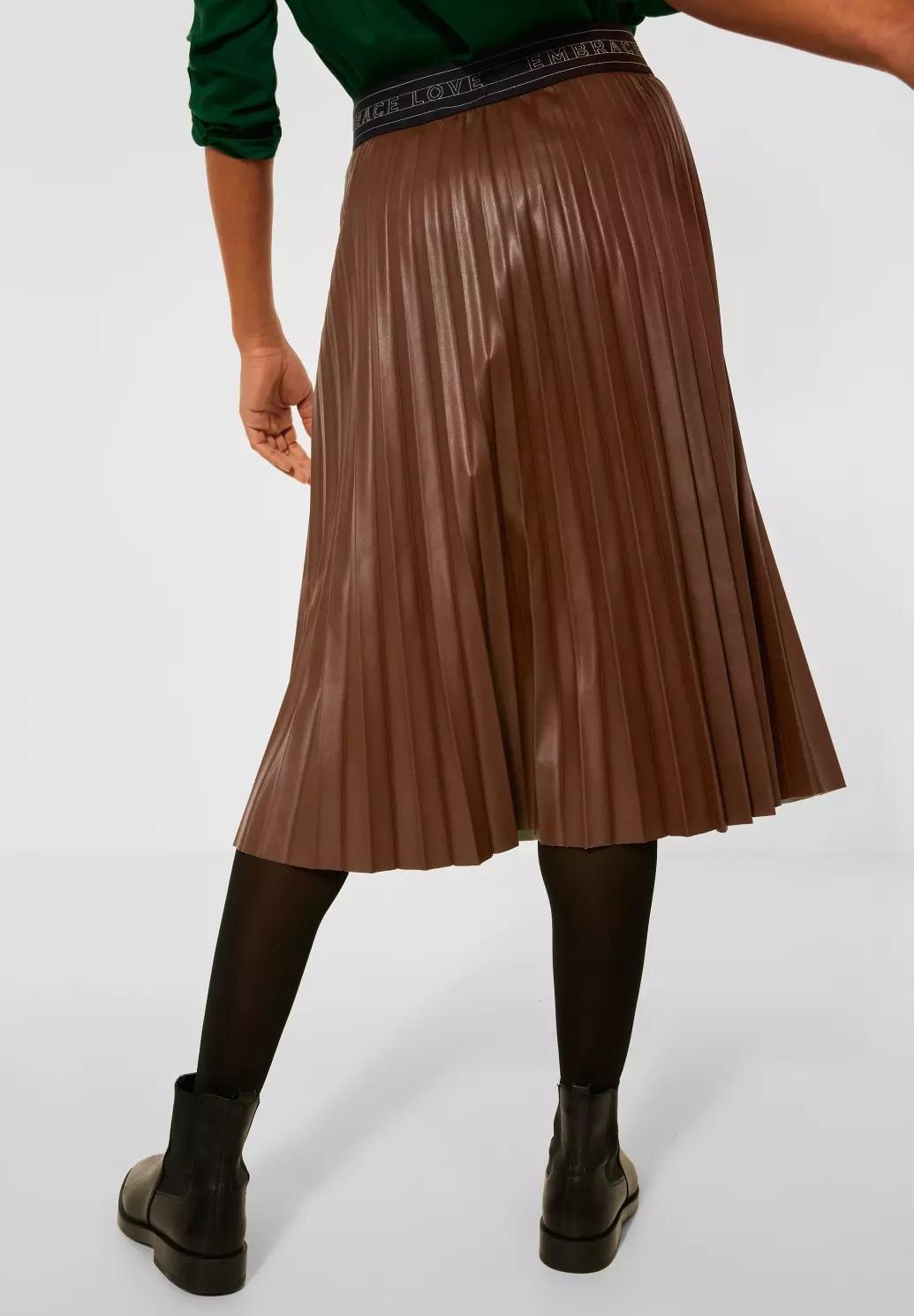 Street One plisovaná sukňa v koženom vzhľade, hnedá