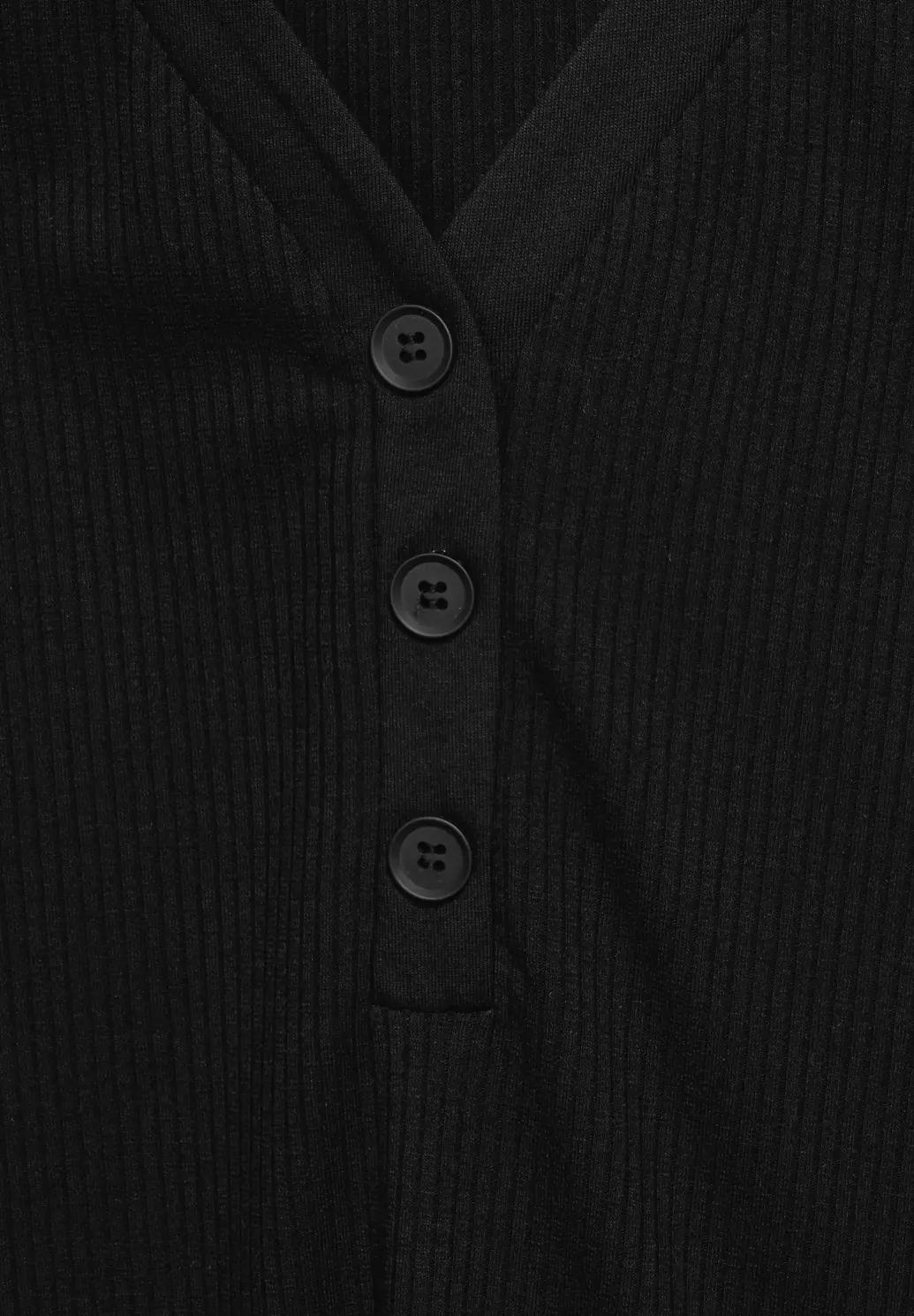 Street One rebrované / rip /  tričko s gombíkovou légou, čierne
