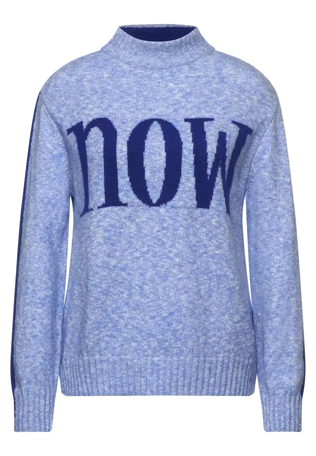 Street One zimný sveter s nápisom NOW, modrý