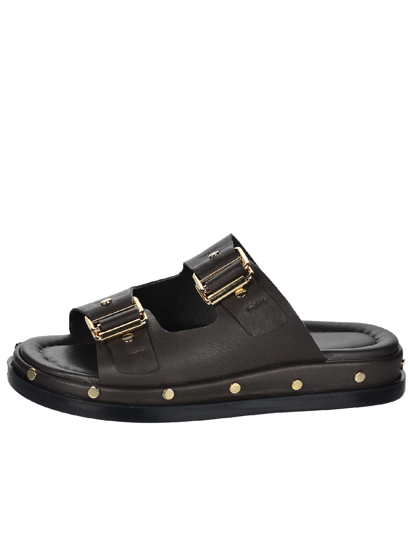 OLIVIA SHOES Hnedé dámske šľapky s cvokmi