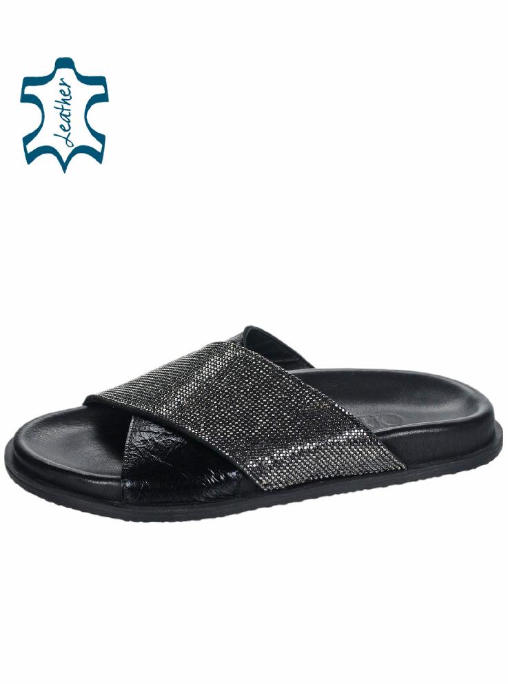 OLIVIA SHOES čierne šľapky s kamienkami