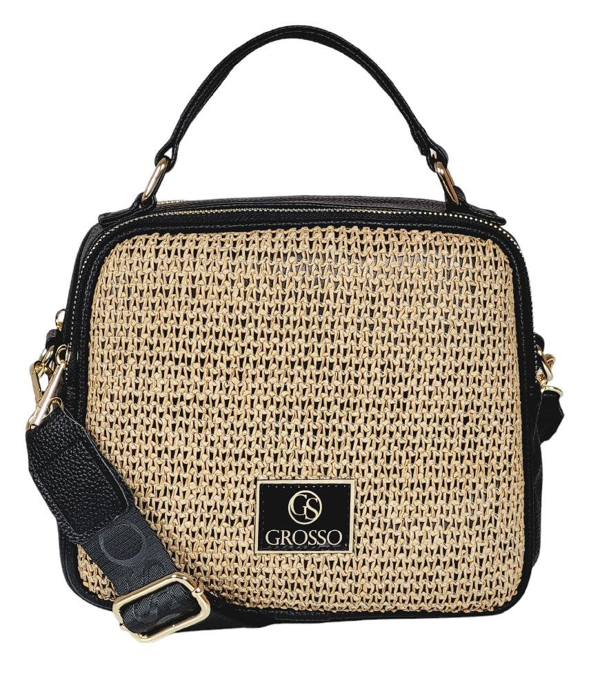 GROSSO čierno-slamená letná crossbody kabelka NICOL
