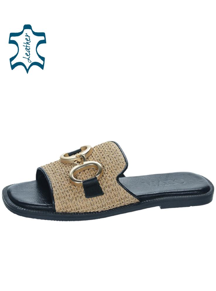 OLIVIA SHOES letné čierne moderné šľapky s ozdobou
