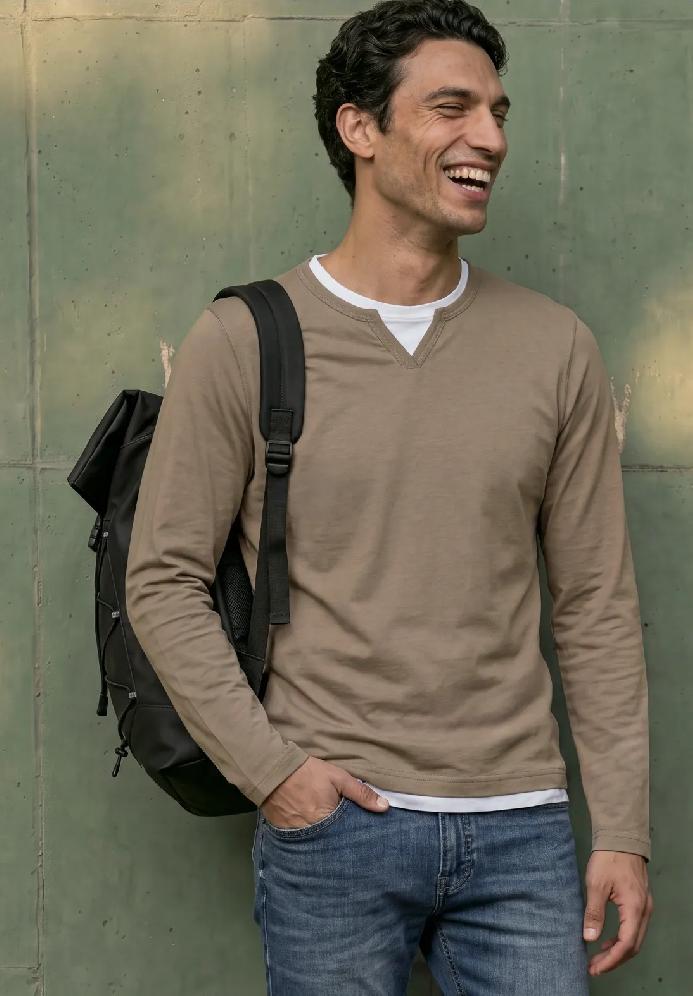 Street One MEN tričko Henley v 2-v-1 vzhľade, bež