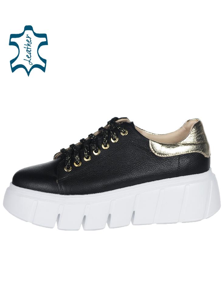 OLIVIA SHOES čierne tenisky so zlatou pätou na rebrovanej podošve